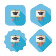 Graduation cap on the board flat icon with long shadow N10
