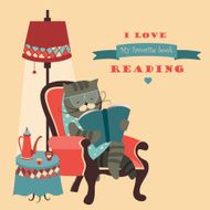 Cat reading book sitting in a chair N2