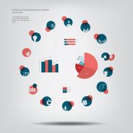 Statistics icons and charts set in flat design suitable for