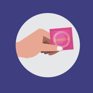 hand with condom - vector illustration