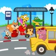 animals at bus stop waiting school N2