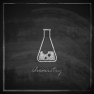 vintage illustration with laboratory equipment icon on blackboard background science