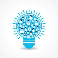 Group of male and female icons make a light-bulb N3