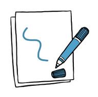 blue marker pen and white papers