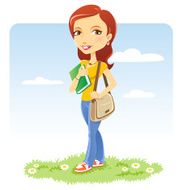 Girl Student Holding Book Bag