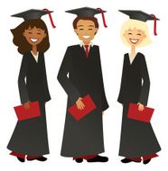 Three Graduates at Graduation Retro Cartoon Style