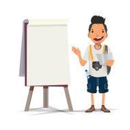 tourist man with presenting board - vector illustration