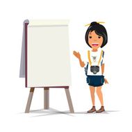 tourist girl with presenting board