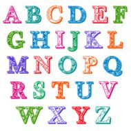 Complete set colorful patterned alphabet letters