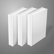 Realistic three standing white blank hardcover books Isolated on background N2