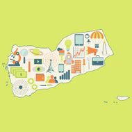 Map of Yemen with technology icons