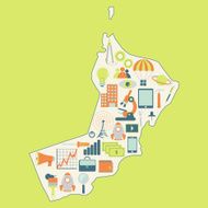 Map of Oman with technology icons