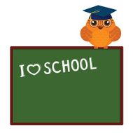 Cute owl cartoon character on the blackboard