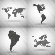 World maps set on gray background grunge texture vector illustration