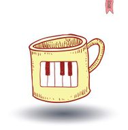 Coffee cup with piano icon hand drawn illustration N2