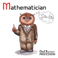 Alphabet professions Owl Letter M - Mathematician Vector Watercolor N2