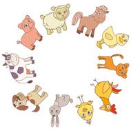 Funny farm animals circle border frame