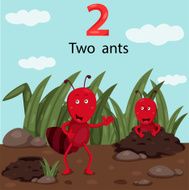 Illustrator of number two with ants