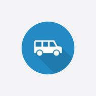 school bus Flat Blue Simple Icon with long shadow