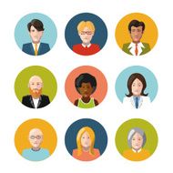 Set of nine different coloutful user interface avatar flat icons