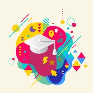 Academic hat on abstract colorful spotted background with differ