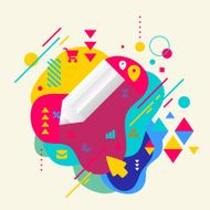Pencil on abstract colorful spotted background with different el