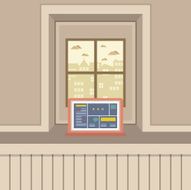 Single Laptop On Windowsill Vector Illustration
