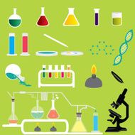 Set of Science Chemicals Research and Experiment Laboratory Vectors Icons