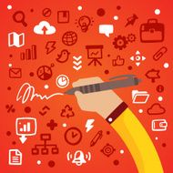 Bright vector illustration male hand signs on a red background