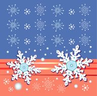 Winter twinkling stars and snowflakes on a blue background