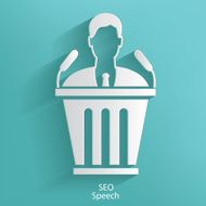 SEO speech symbol on blue background clean vector