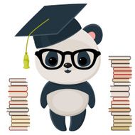 Panda in a graduation cap with books
