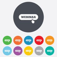 Webinar with hand pointer sign icon Web study N3