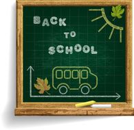 Blackboard with School Bus and expression &#039;Back to School&#039;