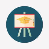 Graduation cap on the board flat icon with long shadow N11