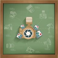 Camera concept design on blackboard background clean vector