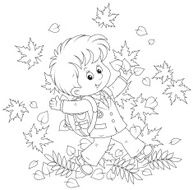 Schoolboy with autumn leaves N3