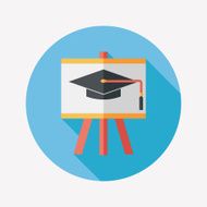 Graduation cap on the board flat icon with long shadow N12