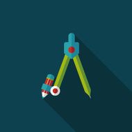 Compass Pencil flat icon with long shadow eps10 N6