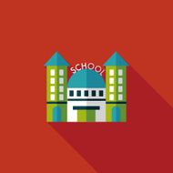 School building flat icon with long shadow eps10 N36