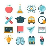 Icon set of school-related items and concepts