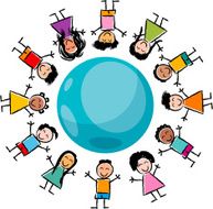 children and globe cartoon illustration N2