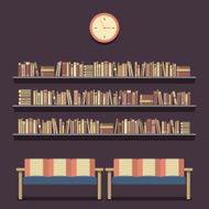 Flat Design Reading Seats and Bookshelves Vector Illustration N9