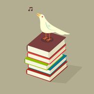 Bird and books illustration