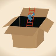 Man (businessman) Climbing Ladder Out of a Box