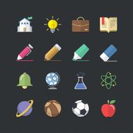 School and Education icons set with Flat color style