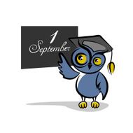 Owl and a blackboard isolated on white background N2