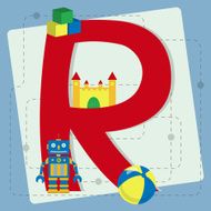 Letter &quot;r&quot; from stylized alphabet with children&#039;s toys N2