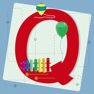Letter &quot;q&quot; from stylized alphabet with children&#039;s toys N2