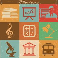 Education icons retro vector N2